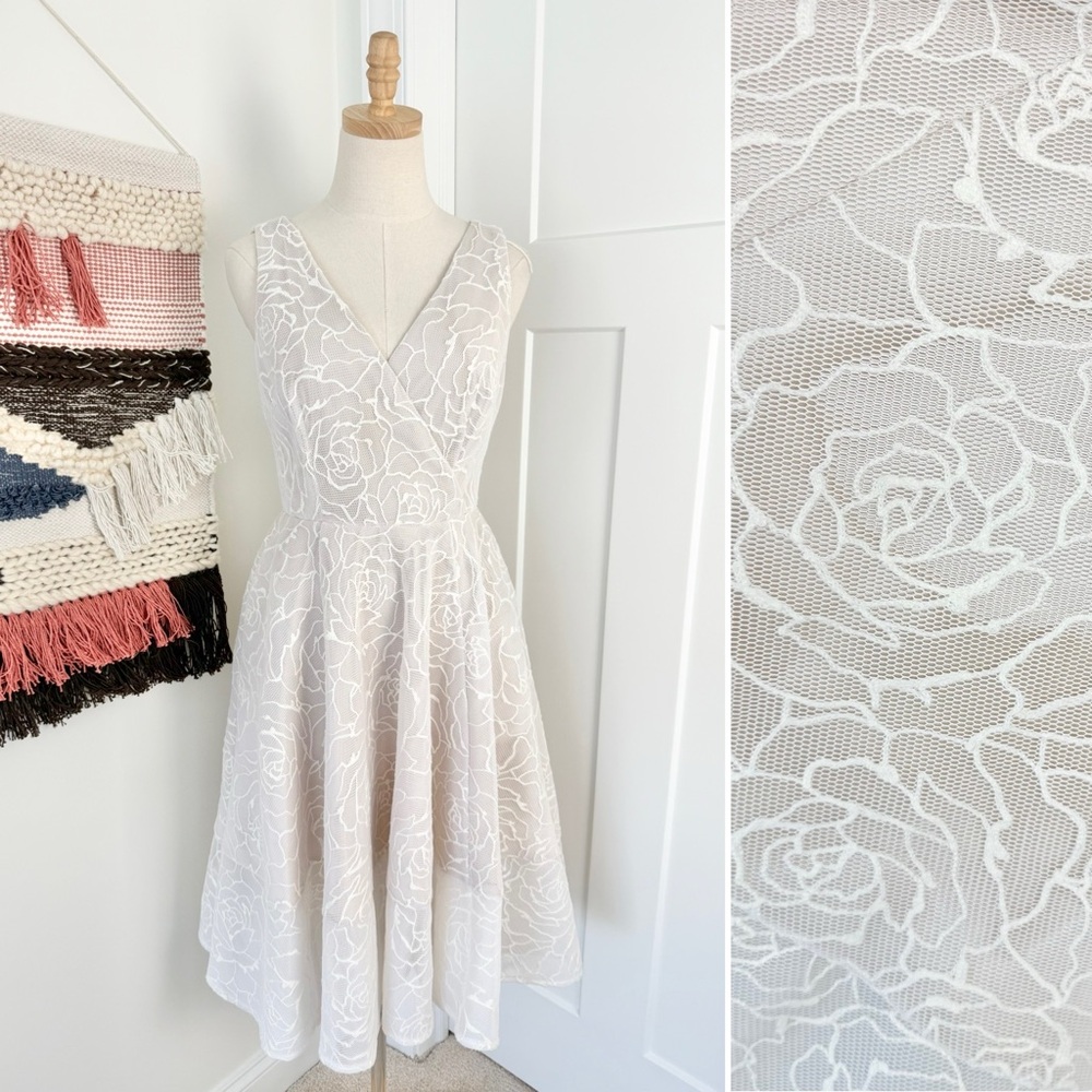 Adrianna Papell Cream Floral Lace High-Low Dress